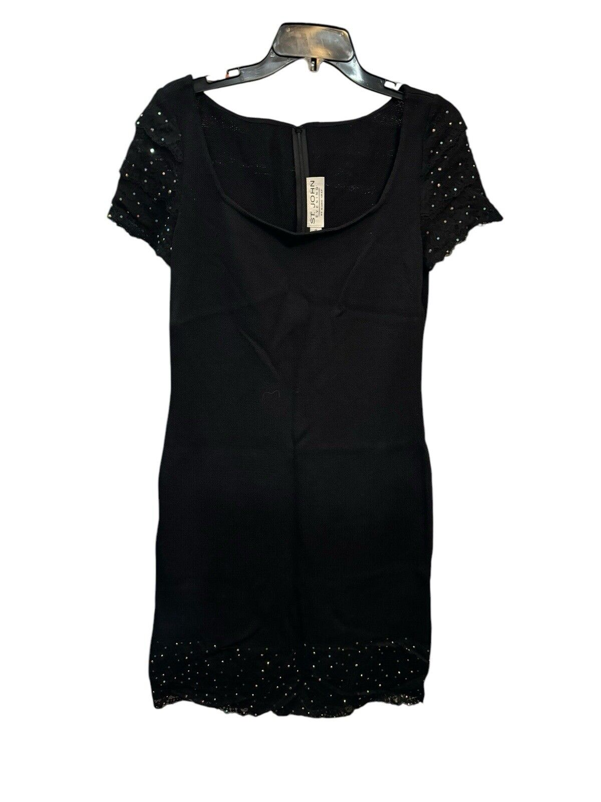 Vintage St John By Marie Gray Black Knit Sequins Lace Dress Size 6